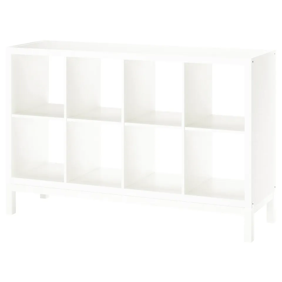KALLAX white bookshelf: modern, cube-shaped storage with multiple open compartments.