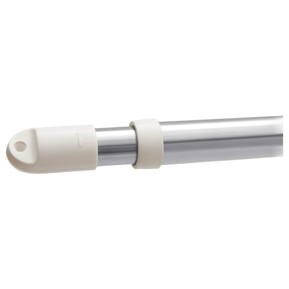 A high-quality, extendable stainless steel rod with a white plastic handle and connector, designed for durability and easy use.