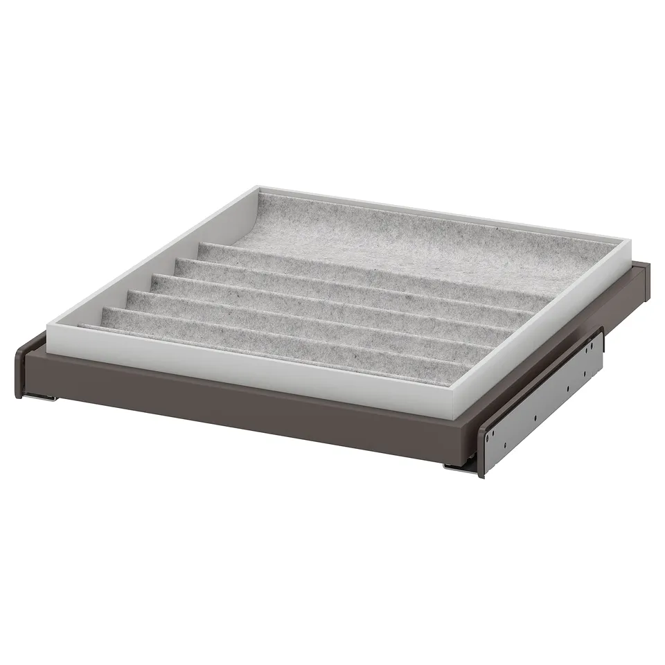 KOMPLEMENT pull-out tray, grey, felt insert, square shape, organiser design.