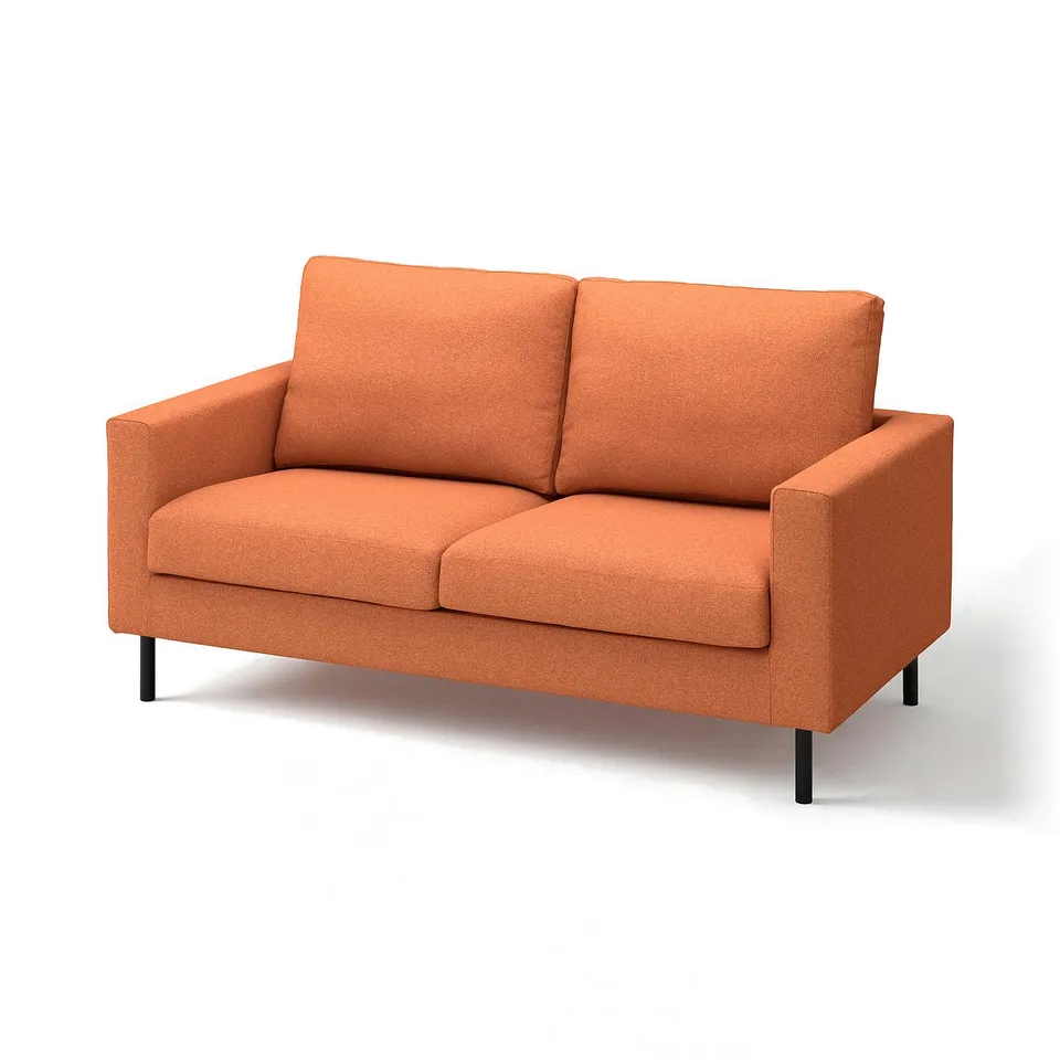 SALTSJÖBADEN: orange, modern loveseat. Soft, supportive cushions. Clean lines, easy care.