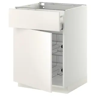 METOD / MAXIMERA base cab w wire basket/drawer/door, white/Veddinge white, 60x60x80 cm