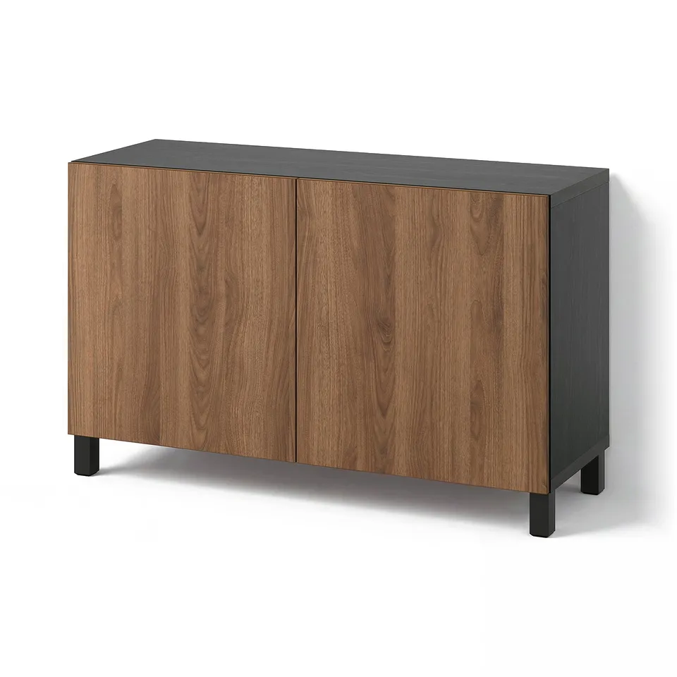 BESTÅ Storage combination with doors, black-brown Lappviken/Stubbarp/brown walnut effect, 120x42x74 cm