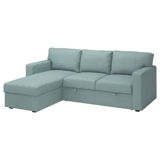 BÅRSLÖV 3-seat sofa-bed with chaise longue, Tibbleby light grey-turquoise, Width 236 x Depth 153 x Height 90 cm