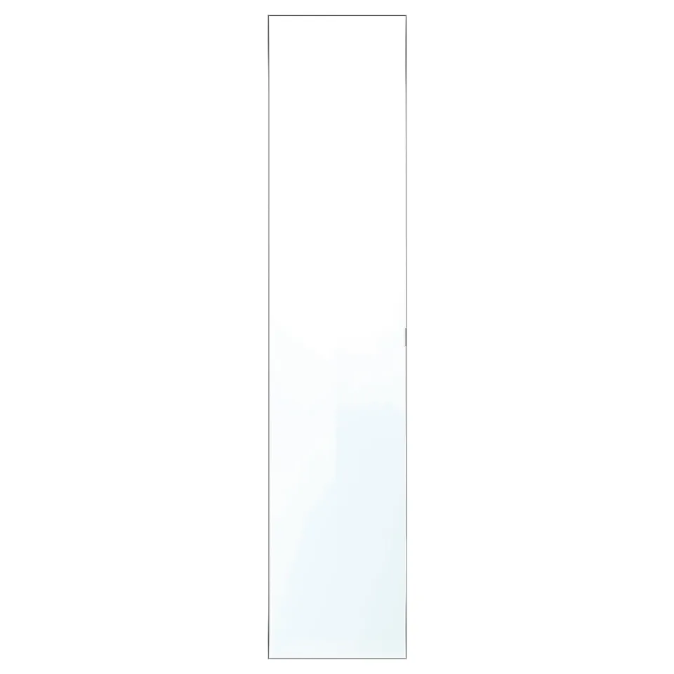 ÅHEIM mirror door: minimalist aluminium frame, reflective glass, perfect for small spaces.