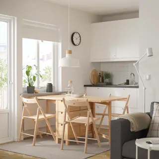 FRÖSVI/NORDEN set: gateleg table + folding chair x4, birch + beech, 26/89/152x80 cm