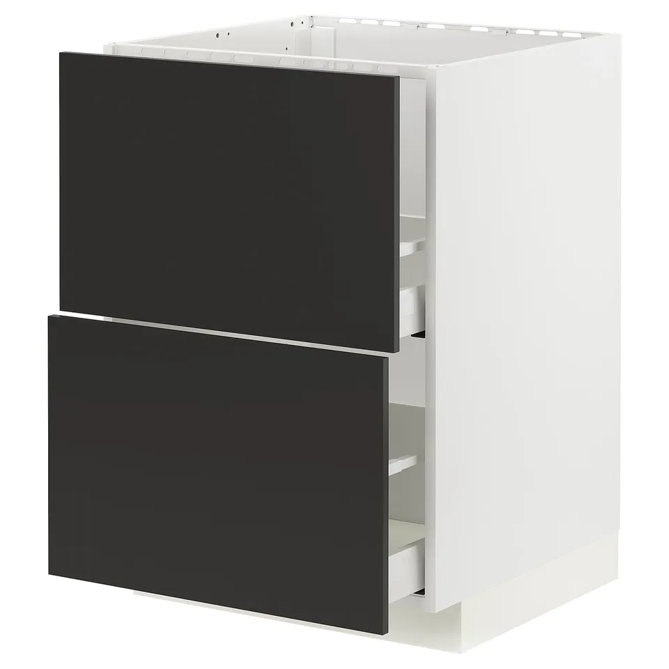 Ikea METOD kitchen cabinet with black nickeby drawers, modern style.