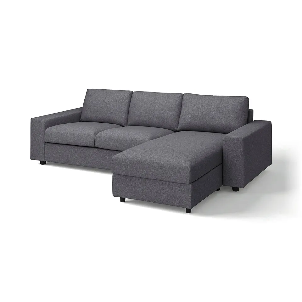 Modern grey 2-piece sectional sofa, l-shape, VIMLE, grey fabric, clean lines, comfortable.