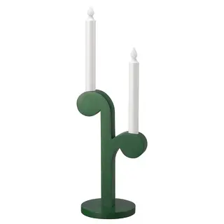 STRÅLA LED candle, battery-operated/wood green, Height 46 cm