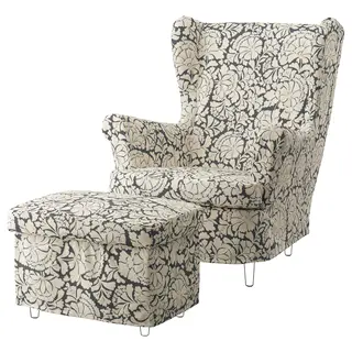STRANDMON slipcover for armchair/footstool, Ribersborg dark grey/beige