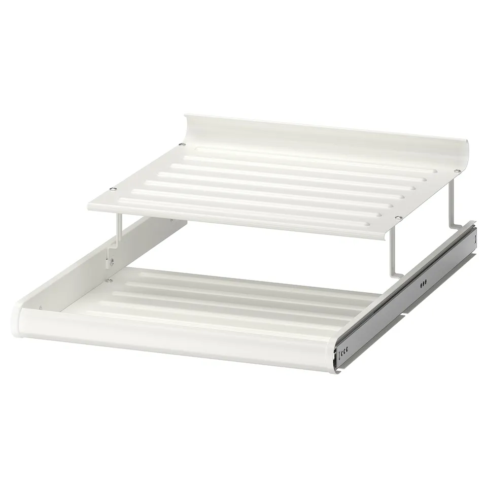 KOMPLEMENT white shoe shelf, metal, 2-tier pull-out design.