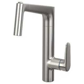 MAJSJÖN kitchen mixer tap pull out w spray, stainless steel colour, Height 334 mm
