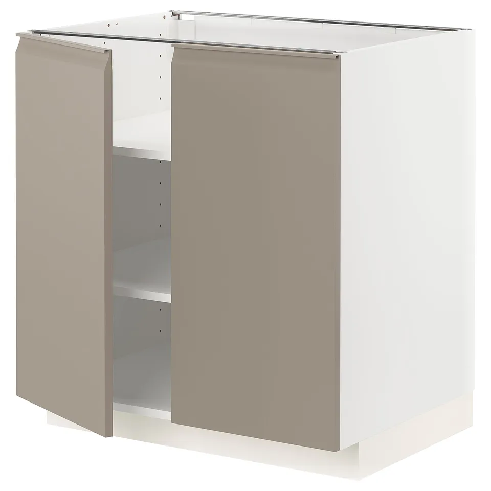 A white and beige ikea METOD kitchen unit with grey-beige matte doors and a square design, featuring a simple modern look.