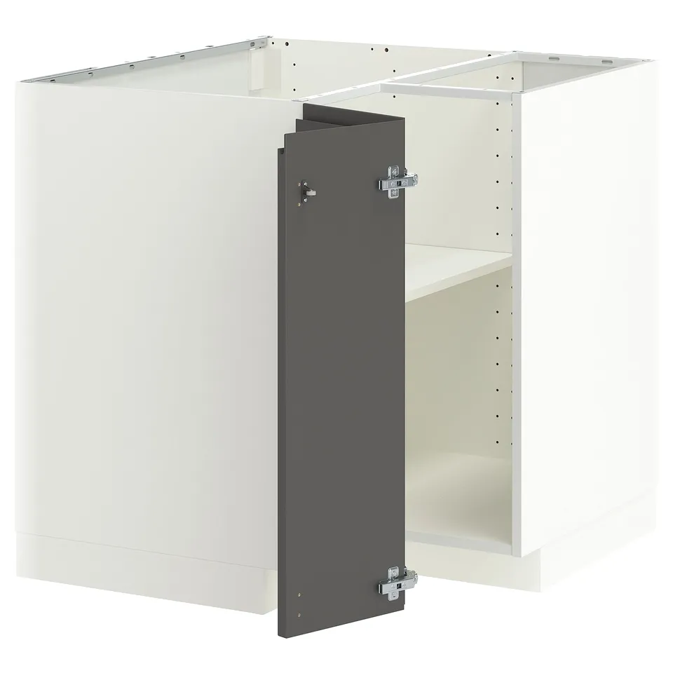 METOD Corner base cabinet with shelf, white/Voxtorp dark grey, 88x88x80 cm