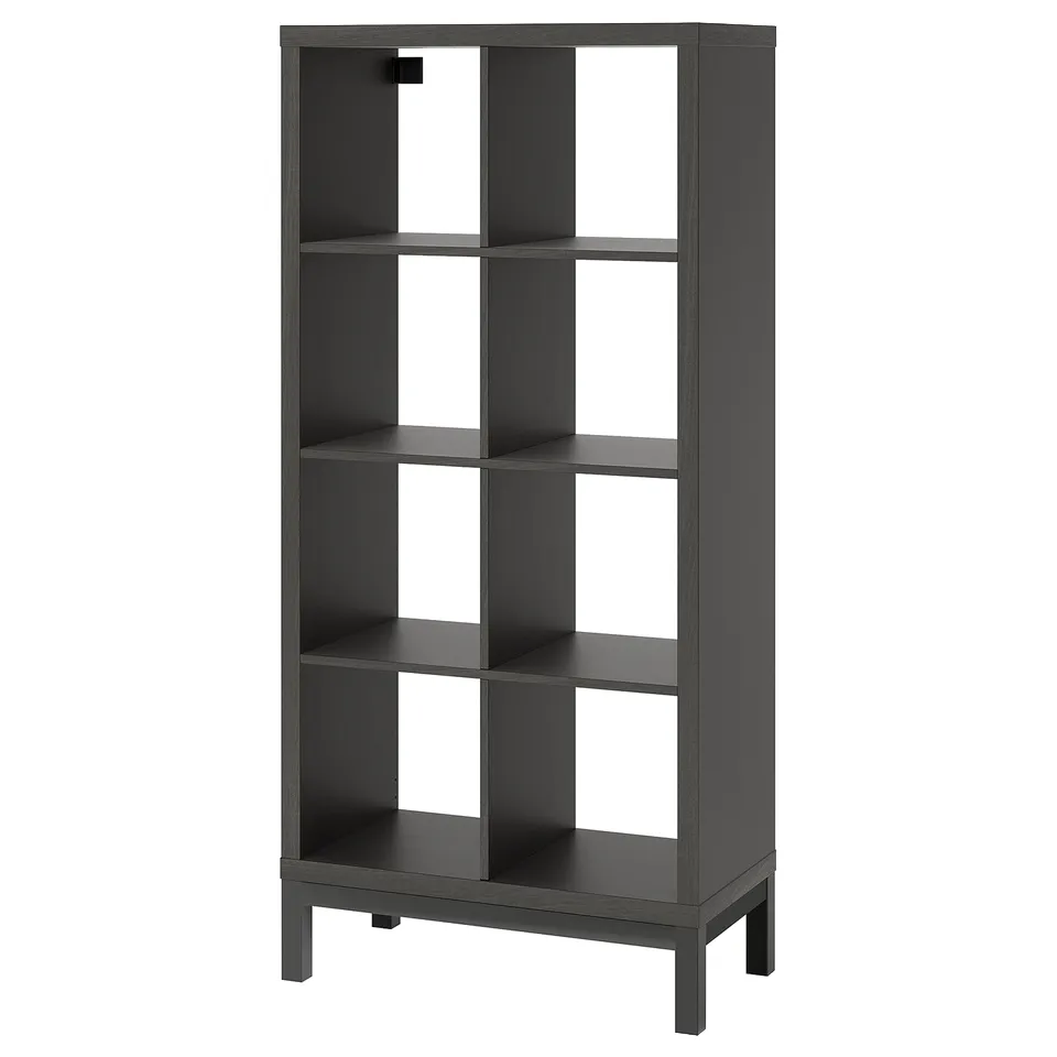 KALLAX black bookshelf with open shelves.