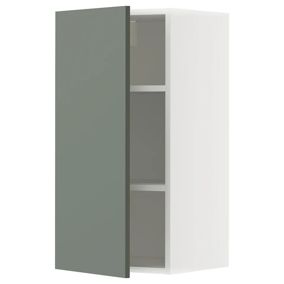 Modern kitchen cabinet, METOD. White with grey-green door, square shape, minimalist design.