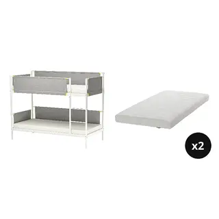VITVAL/ÅFJÄLL set: bunk bed frame + foam mattress x2, white/light grey + firm/white, 90x200 cm