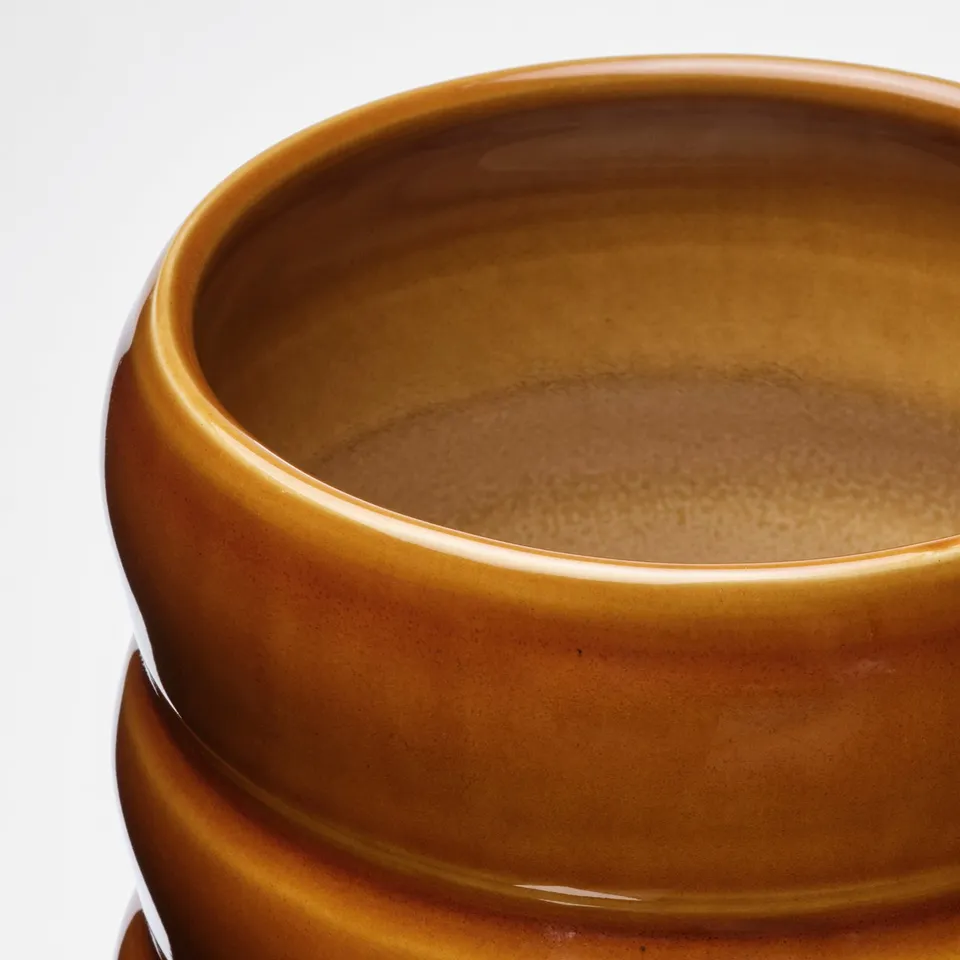 HASSELBUKETT Plant pot, in/outdoor/brown-yellow, 12 cm