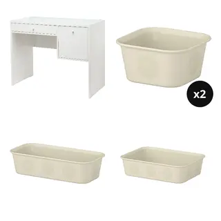 NOJIG/SYVDE set: dressing table + organiser x2 + organiser + organiser, white + plastic/beige, 100x48 cm