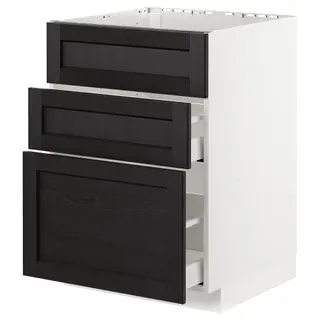 METOD / MAXIMERA base cab f sink+3 fronts/2 drawers, white/Lerhyttan black stained, 60x60x80 cm