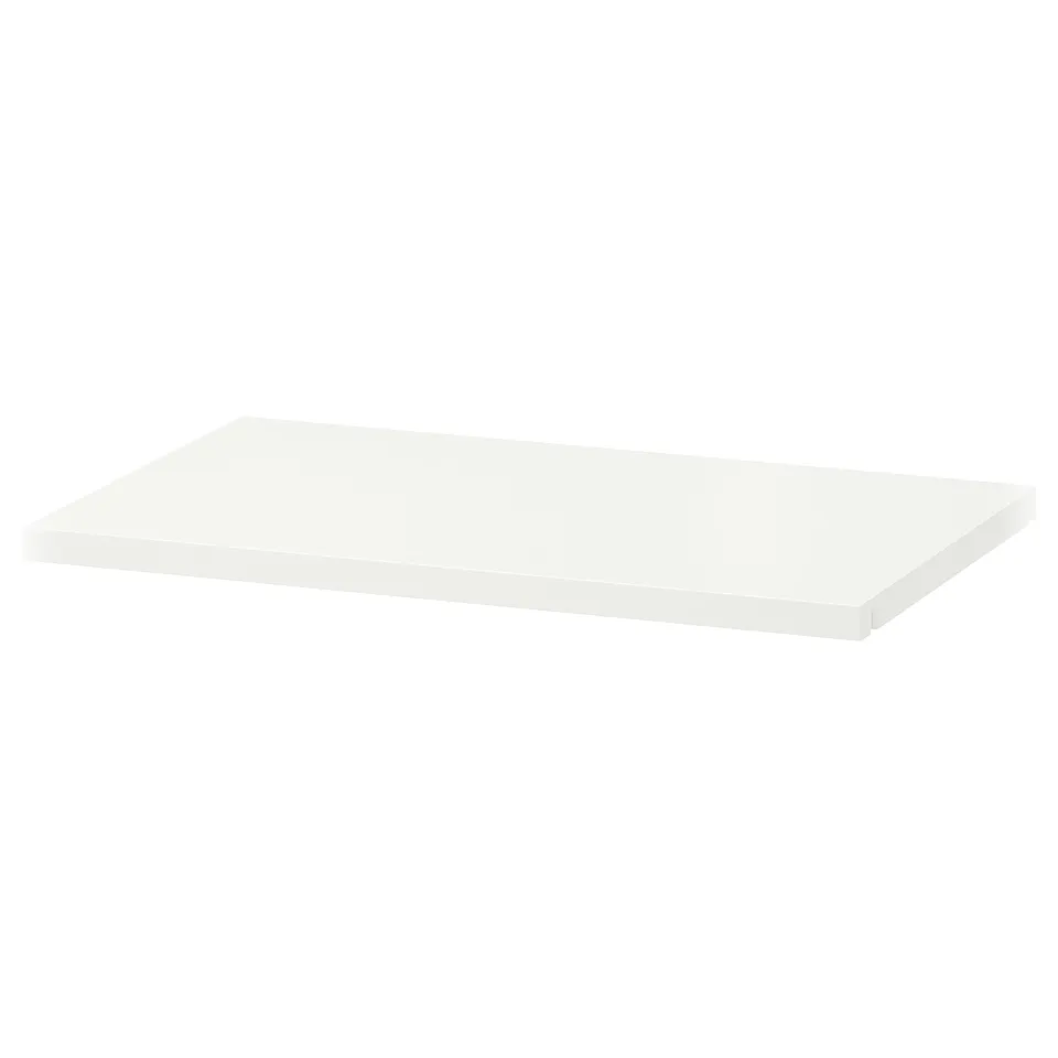 White HJÄLPA flat shelf, rectangle, simple design, made of paper foil and board.