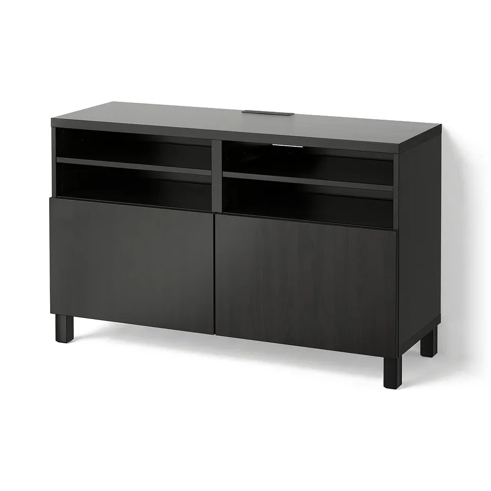 BESTÅ TV bench with doors, black-brown/Lappviken/Stubbarp black-brown, 120x42x74 cm