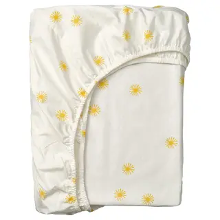 ALPTALL fitted sheet, white yellow/sun pattern, 90x200 cm