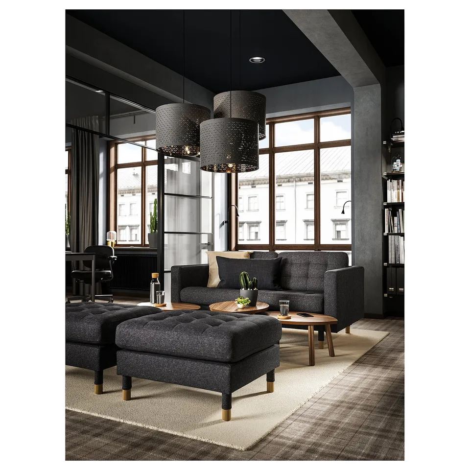 LANDSKRONA Footstool, Gunnared dark grey/wood