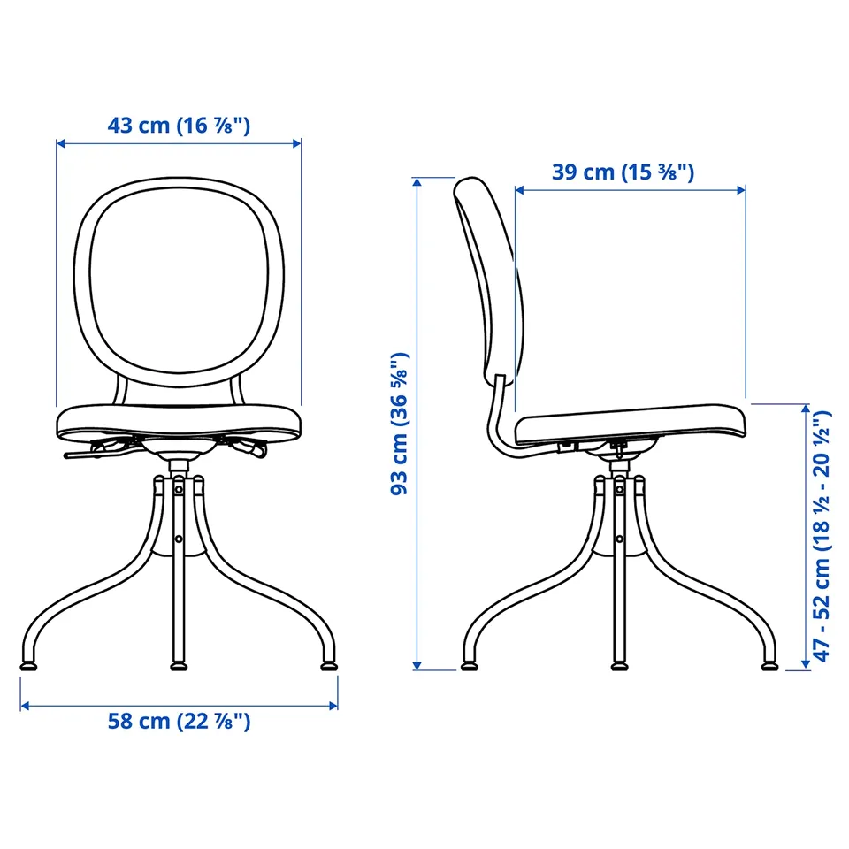 Illustration with measurements for the product: RIDSPÖ.