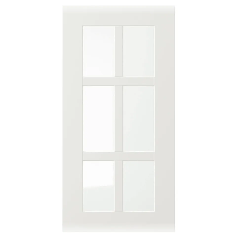 A white STENSUND cabinet with glass doors and a rectangular shape.