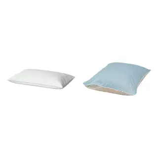 BRUKSVARA/KEJSAROLVON set: pillow, high + pillow protector, beige/blue, Length 50 x Width 80 cm