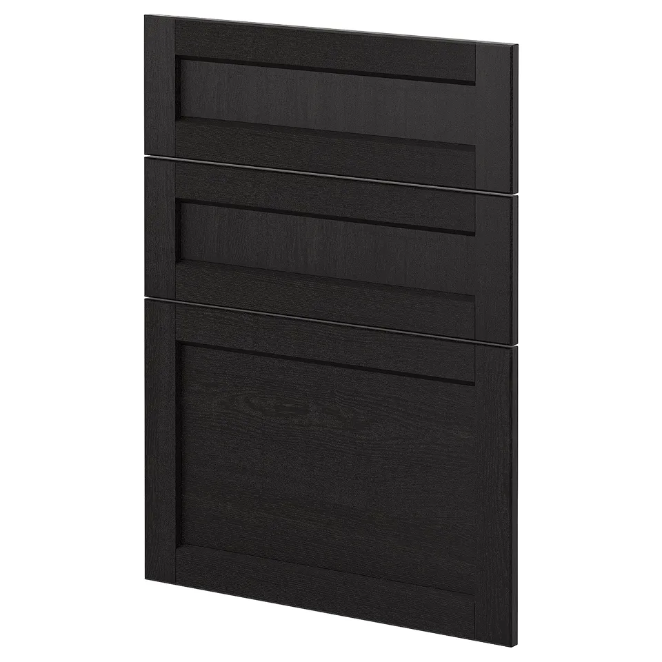 METOD black kitchen cabinet with bevelled ash wood edges.