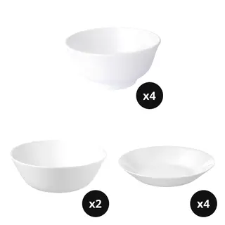 OFTAST set: rice bowl x4 + bowl x2 + deep plate x4, white, 11 cm