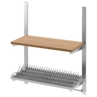 KUNGSFORS susp rail w shelf/rail/dish dra, stainless steel/ash, Width 64 x Depth 32 x Height 80 cm