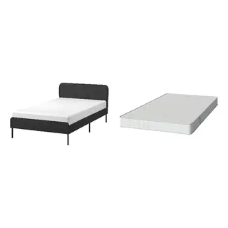 SLATTUM/BRUKSVARA Bed with 16cm thick mattress, pocket sprung, foam, extra firm, Vissle dark grey + extra firm white, 90x200 cm