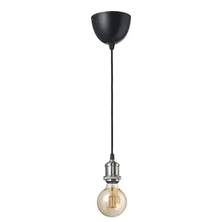 JÄLLBY / MOLNART pendant lamp with light bulb, textile nickel-plated/globe brown clear glass, 1.4 m