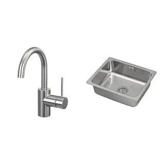 HILLESJÖN/SALLSJÖN set: inset sink, 1 bowl + mixer tap single side lever, stainless steel colour + stainless steel, Height 267 mm