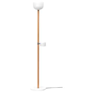 MOSSPLYM floor uplighter/reading lamp, opal white glass/oak, 180 cm