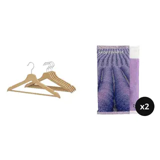 hanger ×5 + potpourri in a bag ×2 set: hanger + potpourri in a bag ×2, natural + Lavender, Width 43 cm