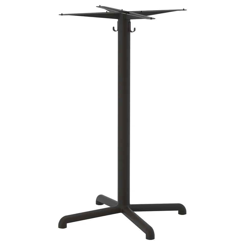 A black STENSELE table base with a sleek, modern design, featuring a central column and three legs made of aluminium and steel.
