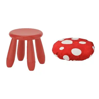 MAMMUT/SKOGSDUVA set: children's stool + stool cover, in/outdoor/red + toadstool shaped/red white, Width 35 cm