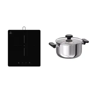 MIDDAGSMAT/TILLREDA set: portable induction hob + pot with lid, 1 zone white + clear glass/stainless steel, Width 27 x Depth 30.5 x Height 6.2 cm