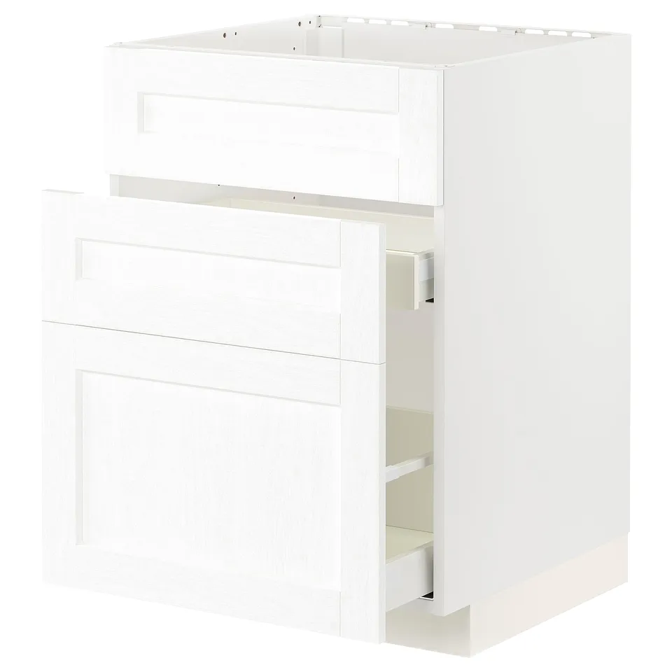 White METOD kitchen cabinet with drawer, simple design.