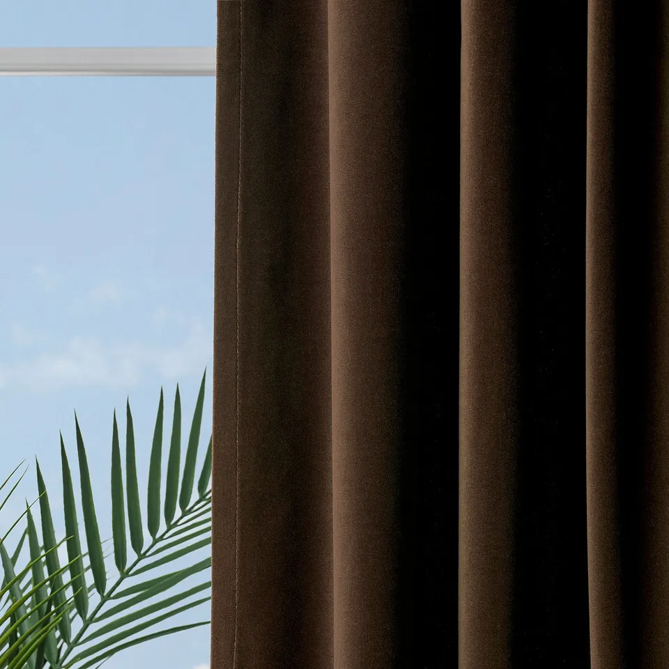 SANELA Curtains, 1 pair, dark brown/with heading tape, 140x160 cm