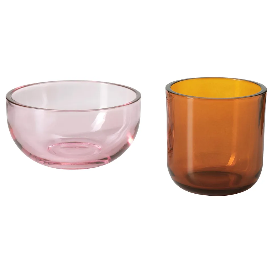 Pink round & brown cylindrical tealight holders, for tealights or small items.