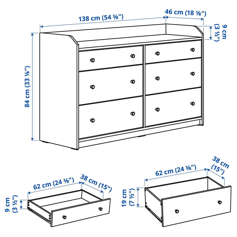 Illustration with measurements for the product: HAUGA.