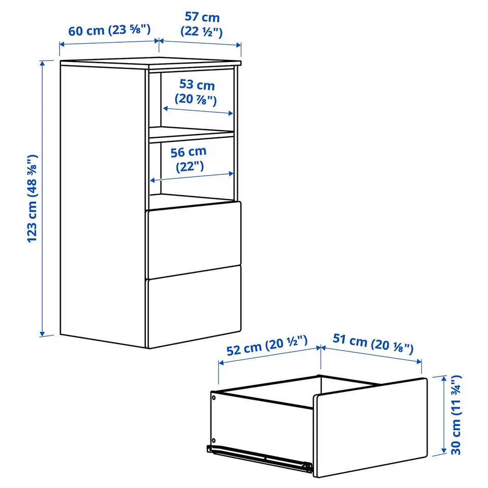 Illustration with measurements for the product: SMÅSTAD.