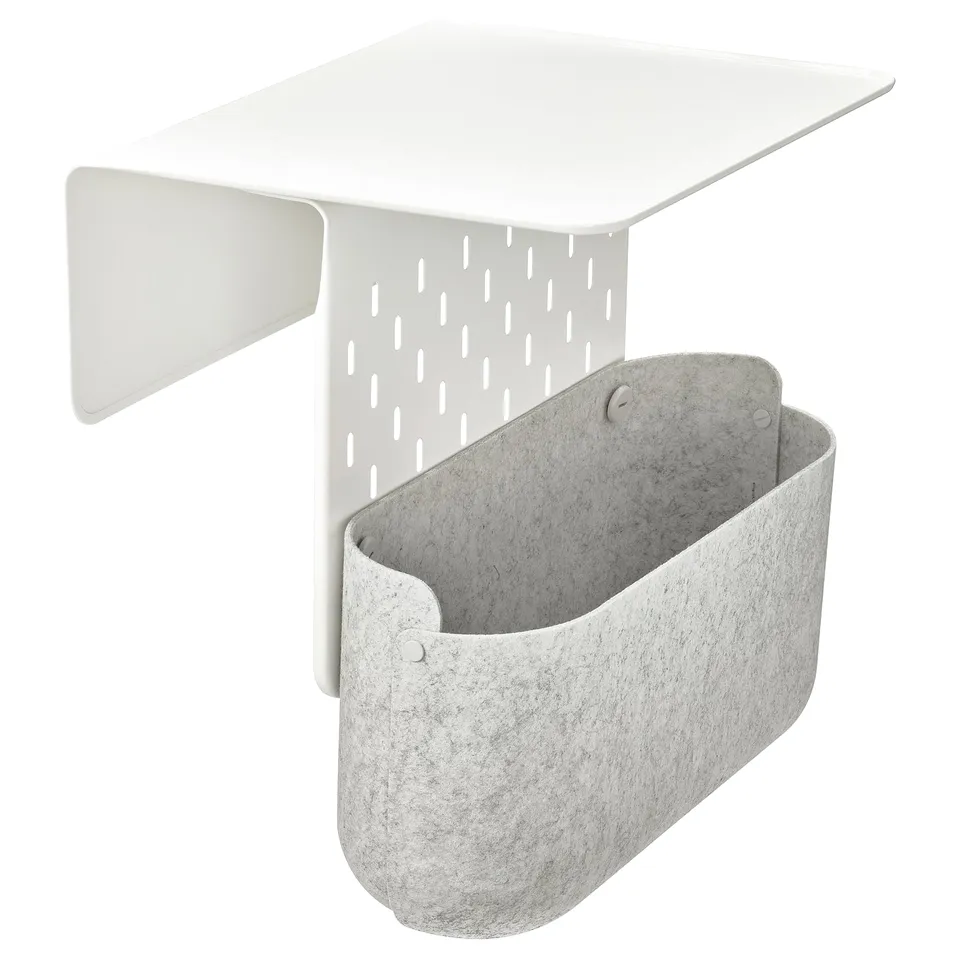 KRAMPHULT / SKÅDIS Armrest tray with storage basket, white metal/grey