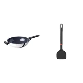 wok + spatula set: wok + wok spatula, non-stick coating/stainless steel + silicone, 28 cm
