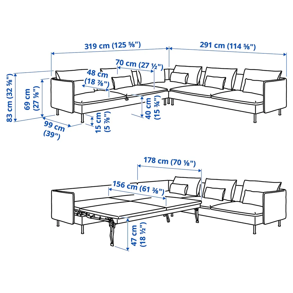 Illustration with measurements for the product: SÖDERHAMN.