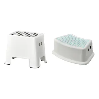 BOLMEN/FÖRSIKTIG set: stool + children's stool, white + white/turquoise, Height 30.4 x Length 40 x Width 30 cm